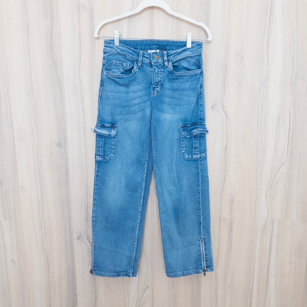 Venus Womens Low Rise Cargo Jeans Size 6 Blue Ankle Zip Utility Streetwear Y2K